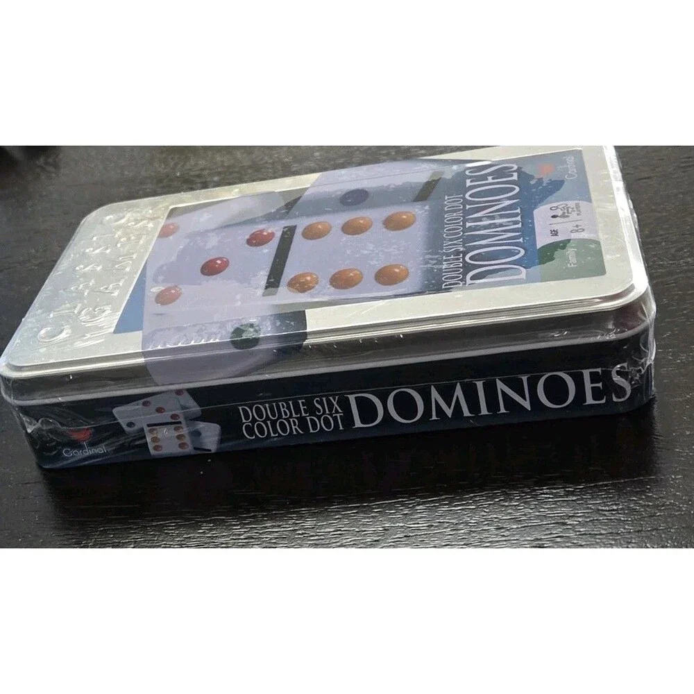 Cardinal Double Six Color Dot Dominoes Tile Game Set in Tin Case, Ages 8+